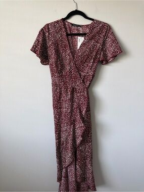 Women's Burgundy Printed Wrap Midi Dress